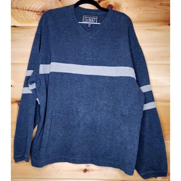 Vintage Abercrombie and Fitch Sweater Adult Large Gray V Neck Knit Pullover - Picture 7 of 11